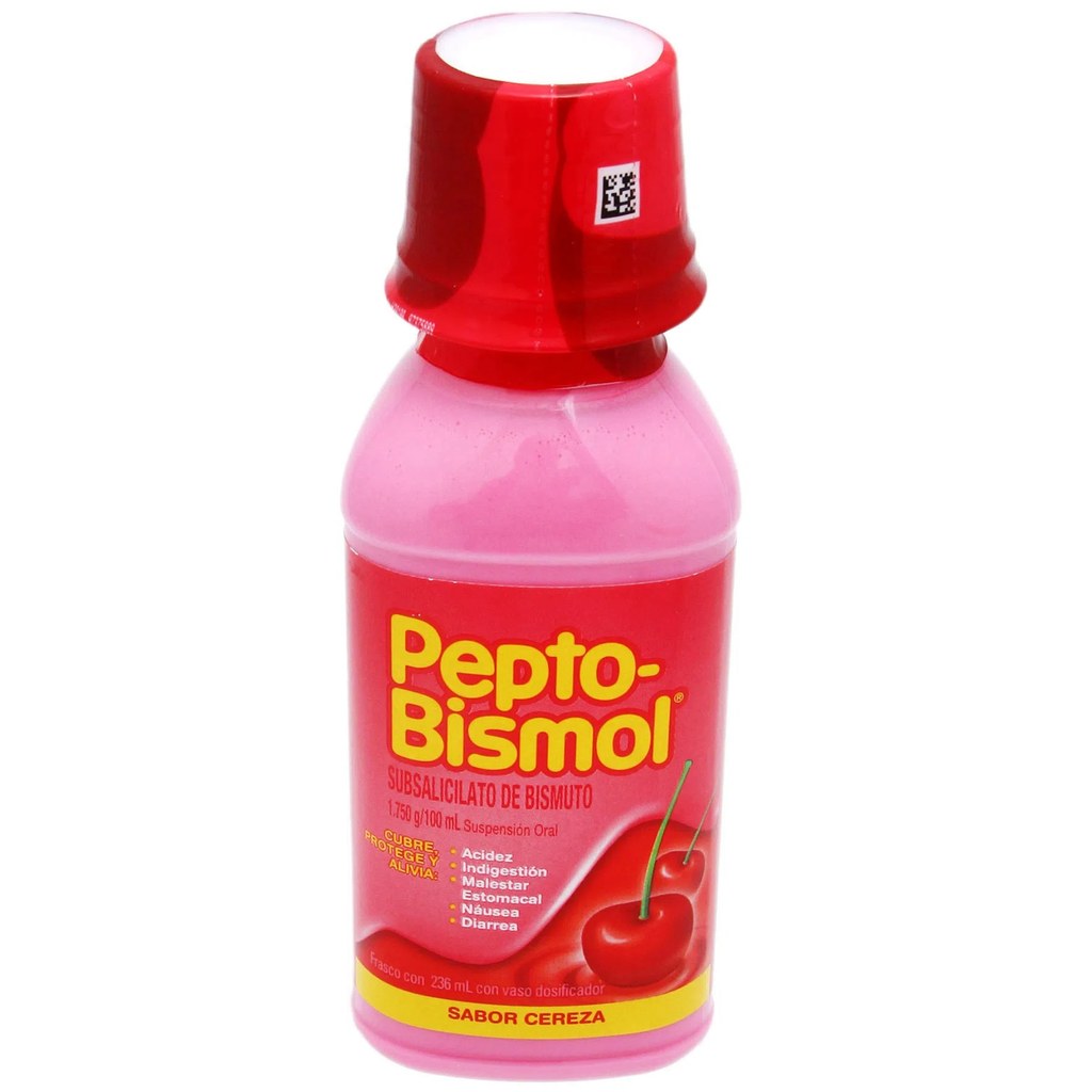 Pepto-Bismol sobre con 2 tabletas masticable